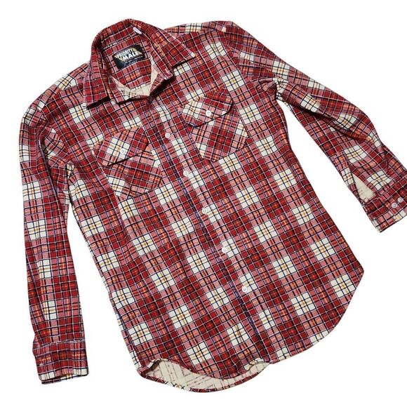 Priority Male Flannel Plaid Shirt Mens Medium Red Button Up Cotton Blend - Picture 1 of 8